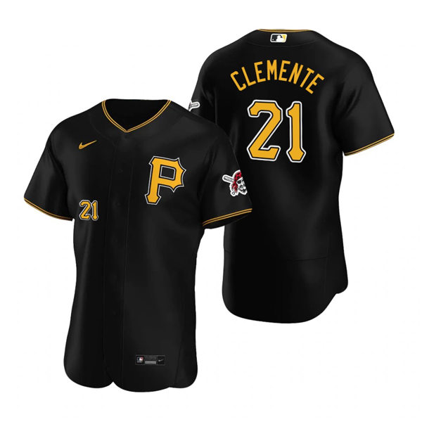 Mens Pittsburgh Pirates Retired Player #21 Roberto Clemente Nike Black Alternate Team Logo P FlexBase Jersey