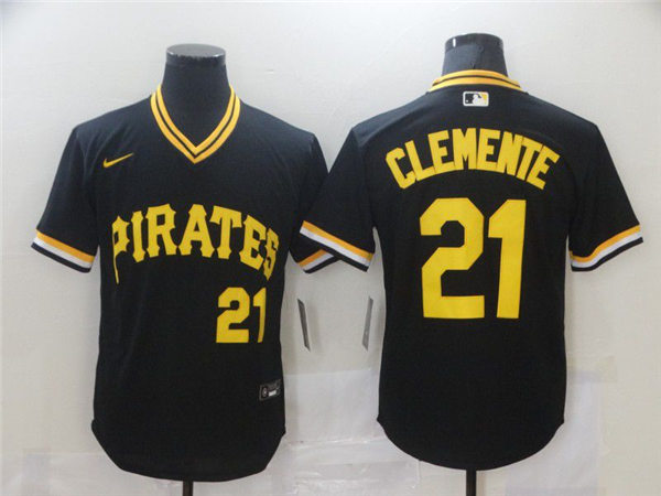 Mens Pittsburgh Pirates Retired Player #21 Roberto Clemente Nike Black Pullover Cooperstown Collection Jersey