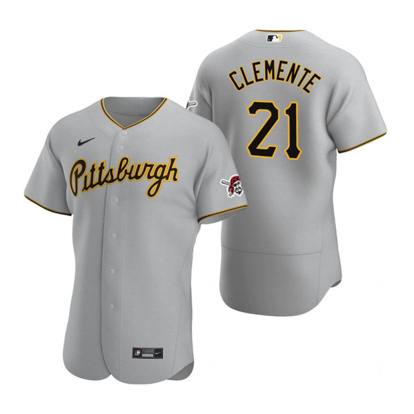 Mens Pittsburgh Pirates Retired Player #21 Roberto Clemente Nike Gray Road FlexBase Jersey
