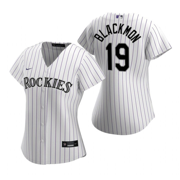 Womens Colorado Rockies #19 Charlie Blackmon Nike White Pinstripe Stitched MLB Cool Base Home Jersey