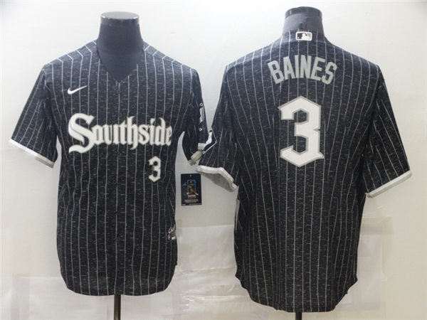 Mens Chicago White Sox Retired Player #3 Harold Baines Stitched Nike Black 2021 MLB City Connect Jersey