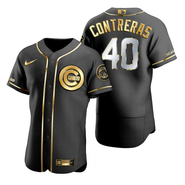 Mens Chicago Cubs #40 Willson Contreras Nike Black Golden Edition Stitched Jersey