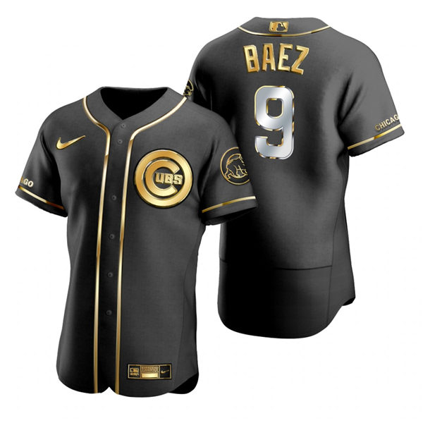 Mens Chicago Cubs #9 Javier Baez Nike Black Golden Edition Authentic Jersey