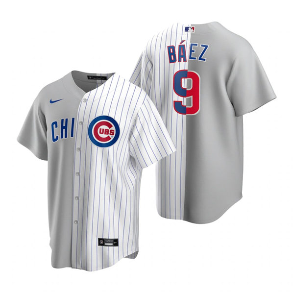 Mens Chicago Cubs #9 Chicago Cubs Javier Nike Baez Gray White Split Jersey