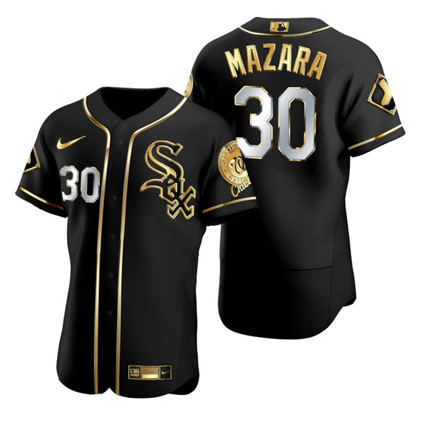 Mens Chicago White Sox #30 Nomar Mazara Nike Black Golden Edition Stitched Jersey