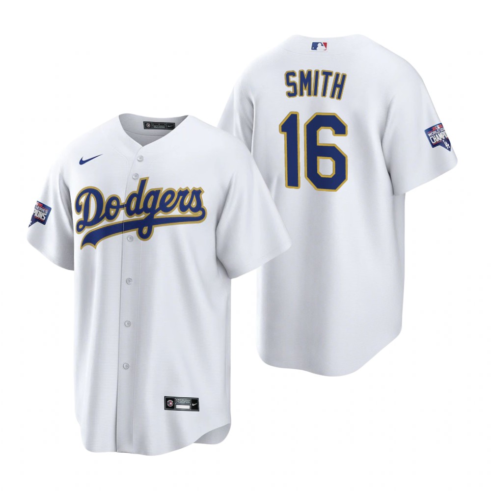 Men's Los Angeles Dodgers #16 Will Smith Nike White Gold 2021 Gold Program Player Jersey