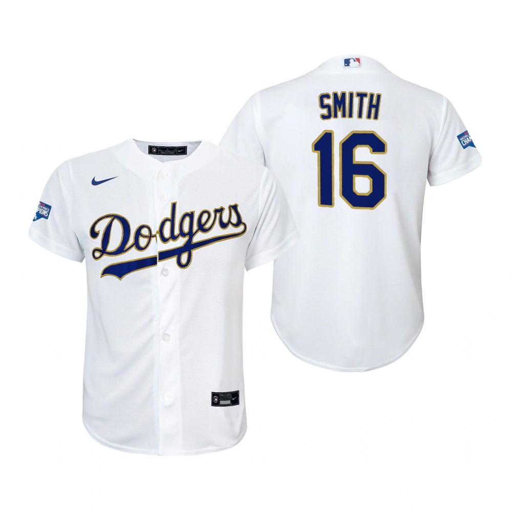 Youth Los Angeles Dodgers #16 Will Smith Nike White Gold 2021 Gold Program Player Jersey