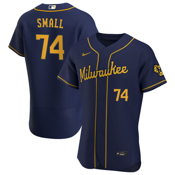 Mens Milwaukee Brewers #74 Ethan Small Nike Navy Alternate FlexBase Jersey