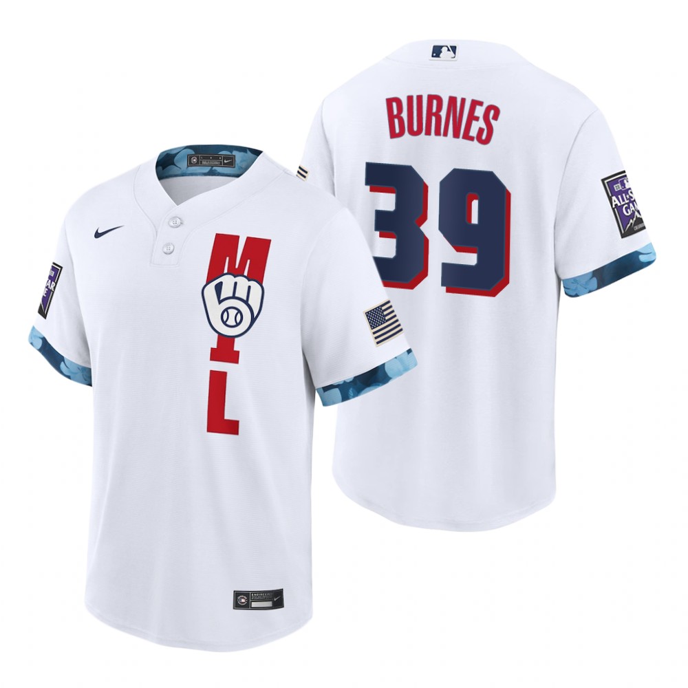 Mens Milwaukee Brewers #39 Corbin Burnes Nike White Stitched 2021 MLB All-Star Game Jersey Mens Milwaukee Brewers #39 Corbin Burnes Nike White Stitched 2021 MLB All-Star Game Jersey