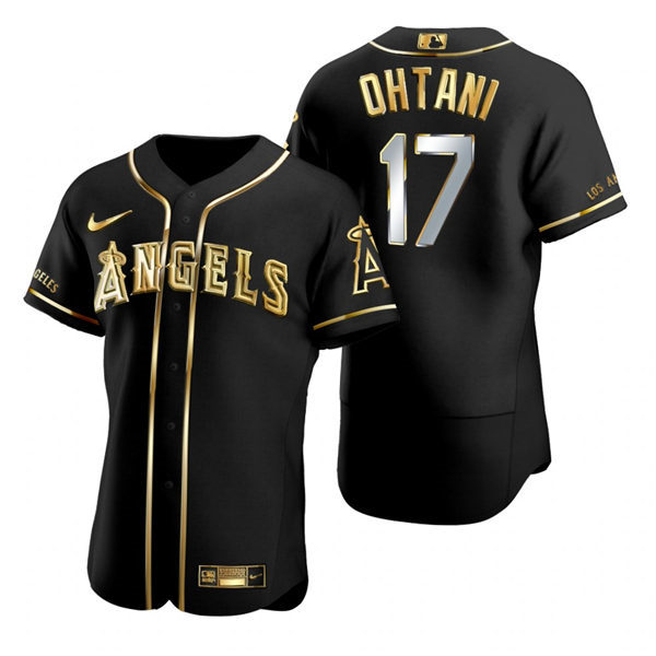 Mens Los Angeles Angels #17 Shohei Ohtani Nike Black Golden Edition Stitched Jersey