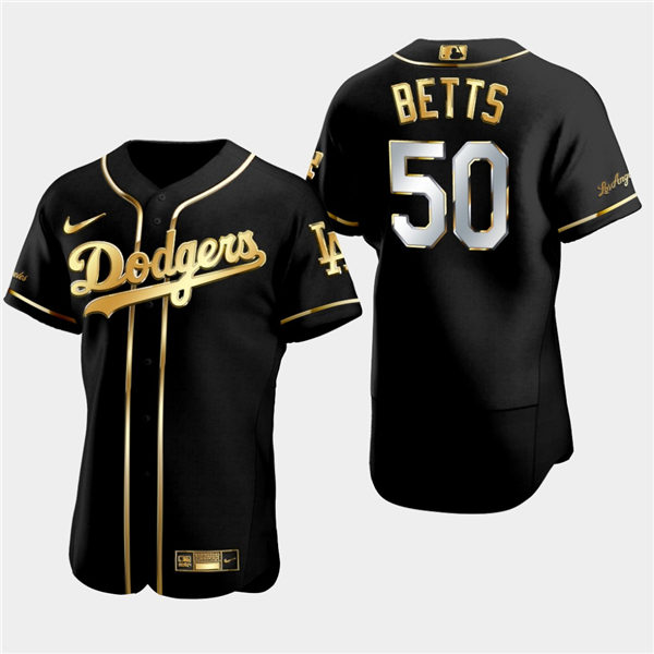 Mens Los Angeles Dodgers #50 Mookie Betts Nike Black Golden Edition Stitched Jersey