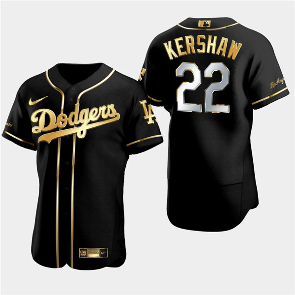 Mens Los Angeles Dodgers #22 Clayton Kershaw Nike Black Golden Edition Stitched Jersey