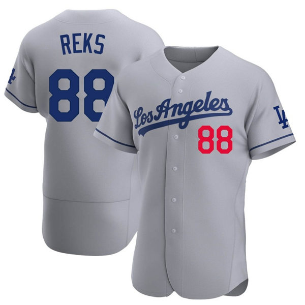 Mens Los Angeles Dodgers #84 Zach Reks Grey Los Angeles Nike FlexBase Jersey
