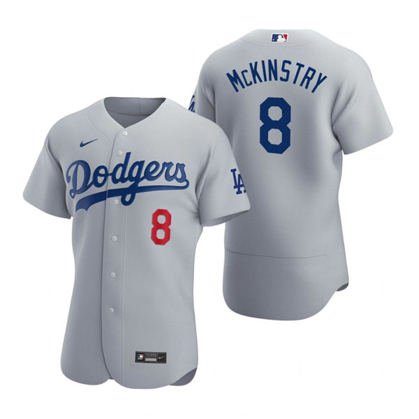 Mens Los Angeles Dodgers #8 Zach McKinstry Nike Grey Road FlexBase Jersey