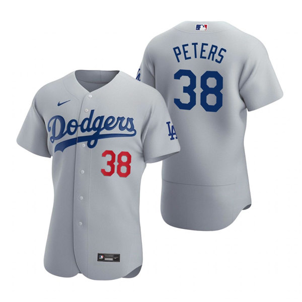 Mens Los Angeles Dodgers #38 DJ Peters Nike Grey Road FlexBase Jersey