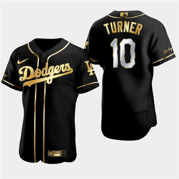 Mens Los Angeles Dodgers #10 Justin Turner Nike Black Golden Edition Stitched Jersey
