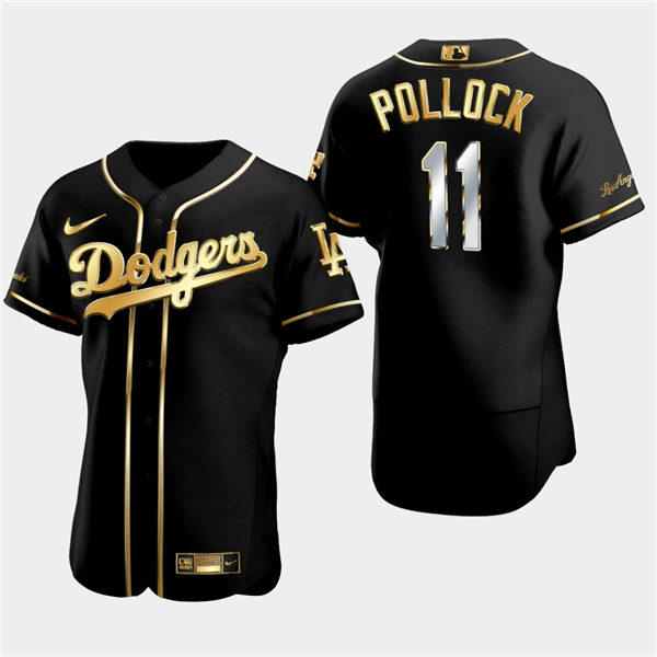 Mens Los Angeles Dodgers #11 A.J. Pollock Nike Black Golden Edition Stitched Jersey