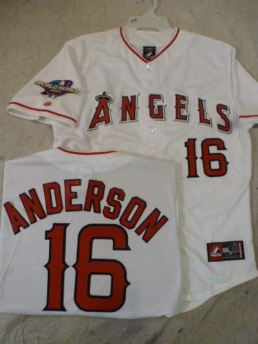 Mens Anaheim Angels #16 GARRET ANDERSON White Stitched 2002 WORLD SERIES Jersey