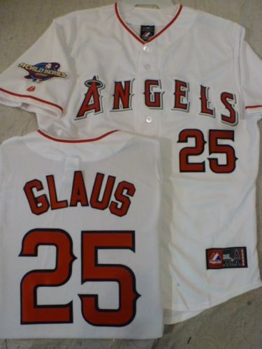 Mens Anaheim Angels #25 TROY GLAUS White Stitched 2002 WORLD SERIES Jersey