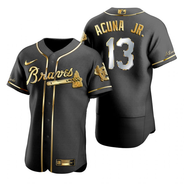 Mens Atlanta Braves #13 Ronald Acuna Jr. Nike Black Golden Edition Stitched Jersey