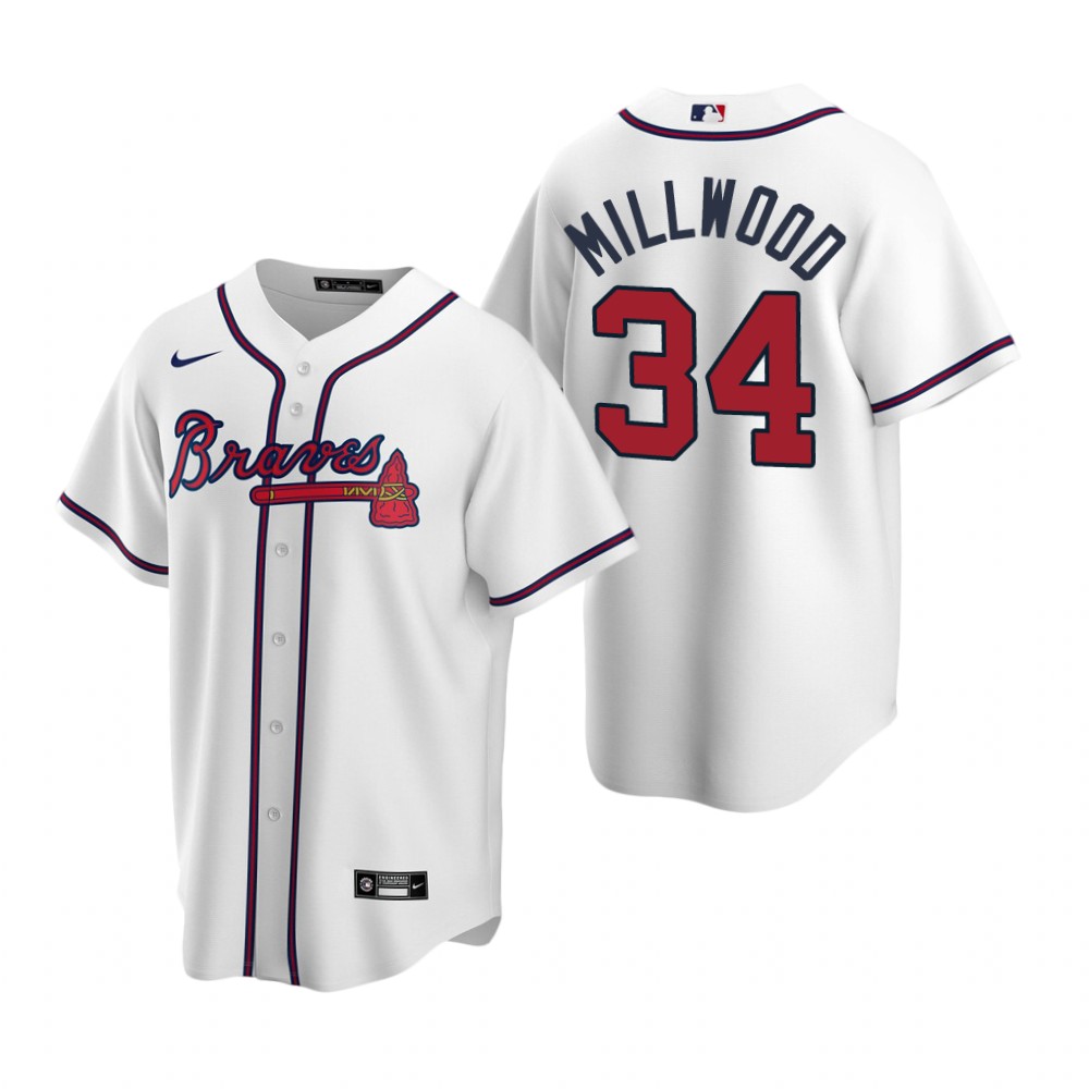 Mens Atlanta Braves Retired Player #34 Kevin Millwood Stitched Nike White Home CoolBase Jersey