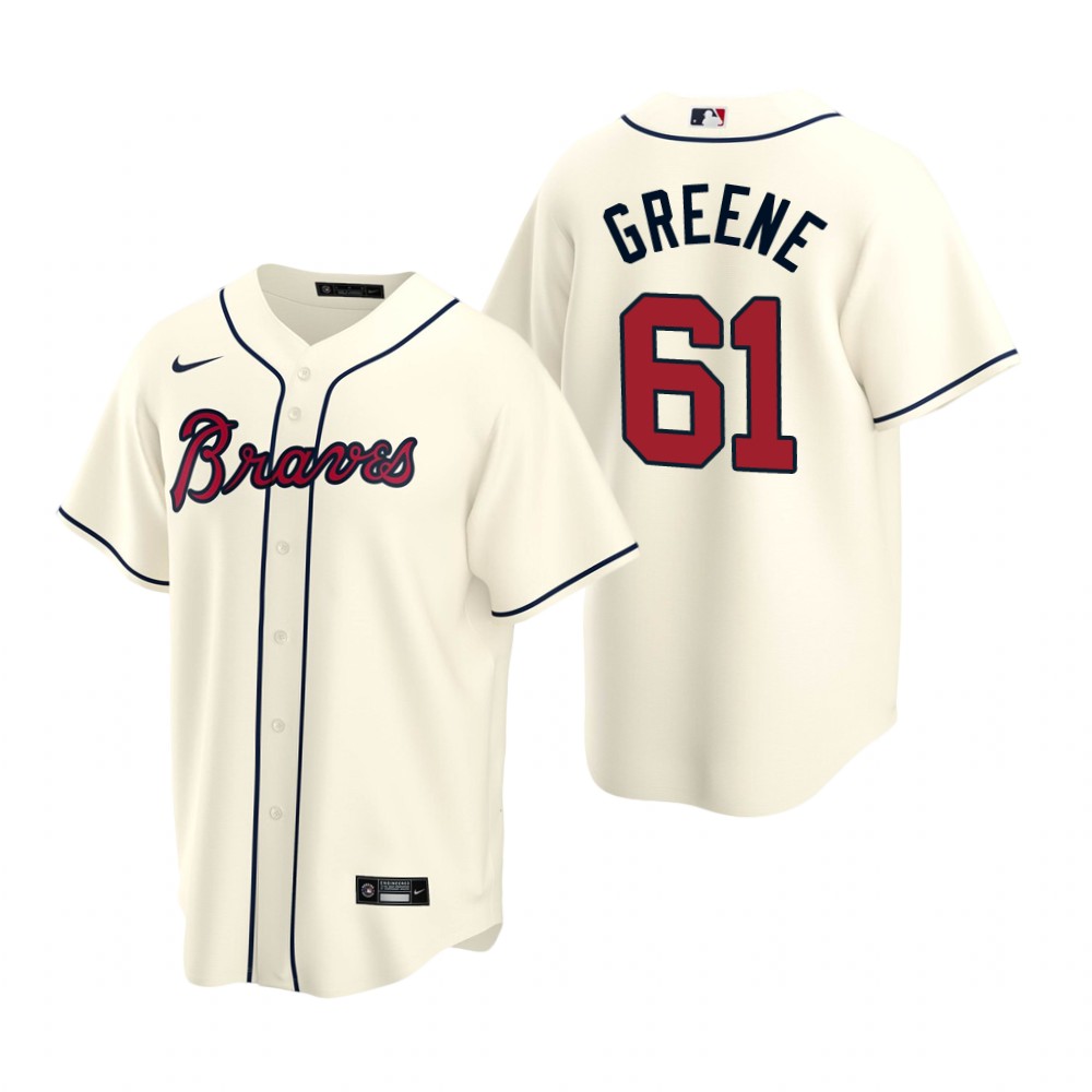 Mens Atlanta Braves #61 Shane Greene Nike Cream Alternate Jersey