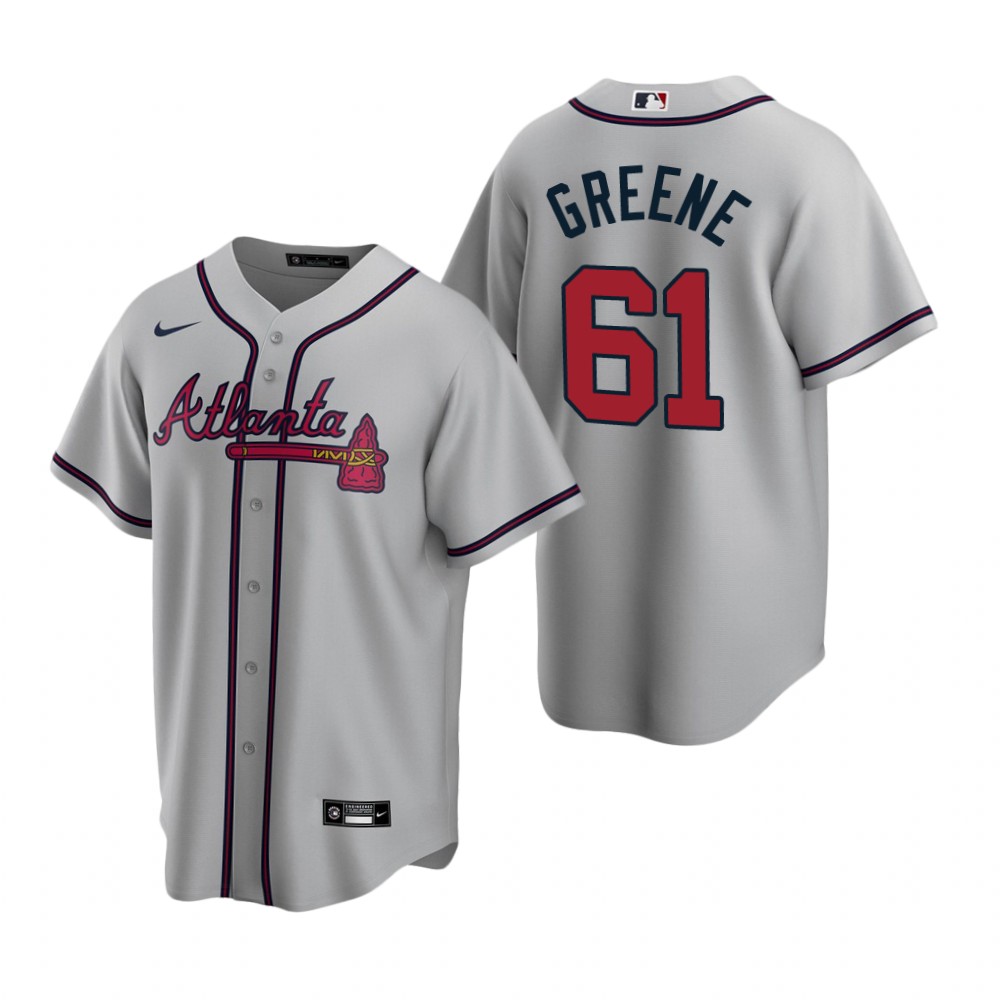 Mens Atlanta Braves #61 Shane Greene Nike Grey Road Cool Base Jersey