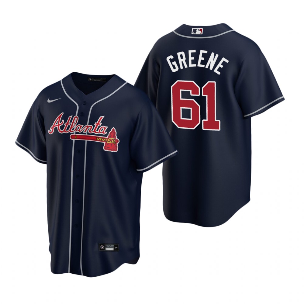 Mens Atlanta Braves #61 Shane Greene Nike Navy Alternate Cool Base Jersey