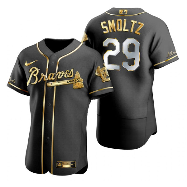 Mens Atlanta Braves Retired Player #29 John Smoltz Nike Black Golden Edition Stitched Jersey