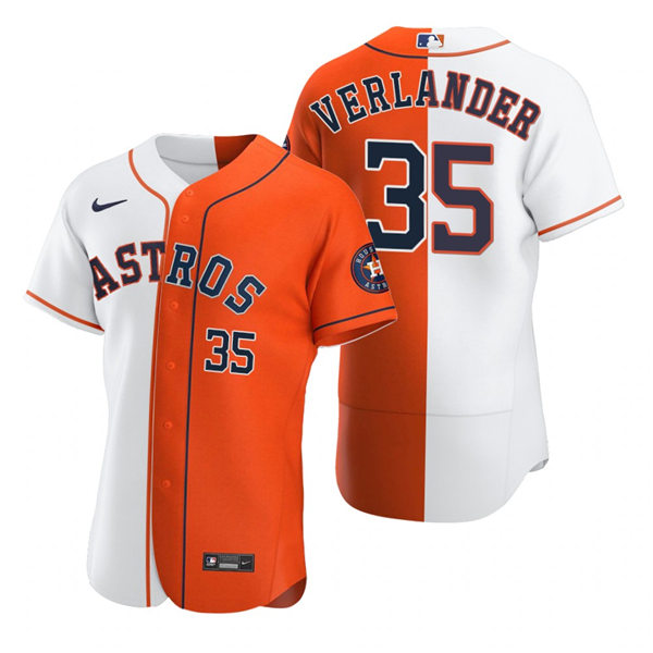 Mens Houston Astros #35 Justin Verlander Nike White Orange Split Two-Tone Jersey