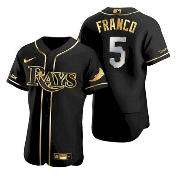 Mens Tampa Bay Rays #5 Wander Franco Nike Black Golden Edition Stitched Jersey
