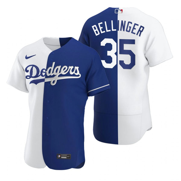 Mens Los Angeles Dodgers #35 Cody Bellinger Nike White Royal Split Two-Tone Jersey