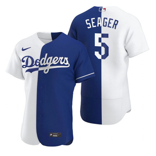 Mens Los Angeles Dodgers #5 Corey Seager Nike White Royal Split Two-Tone Jersey