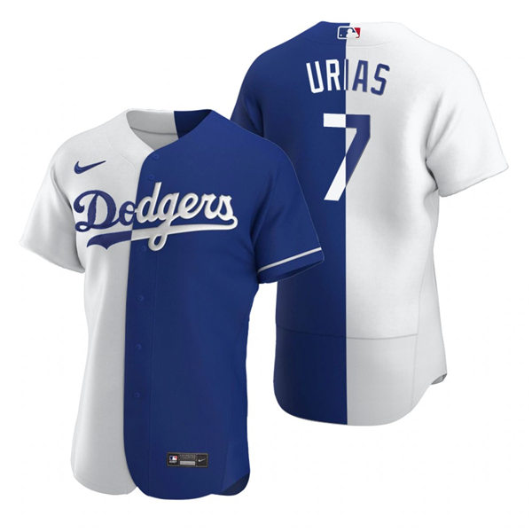 Mens Los Angeles Dodgers #7 Julio Urias Nike White Royal Split Two-Tone Jersey