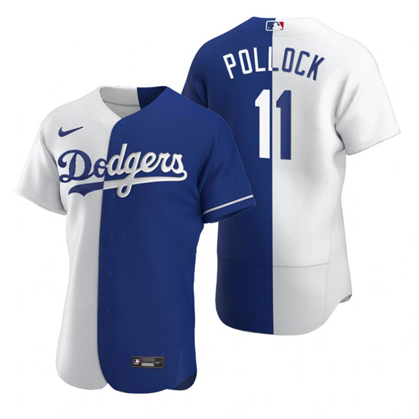 Mens Los Angeles Dodgers #11 A.J. Pollock Nike White Royal Split Two-Tone Jersey
