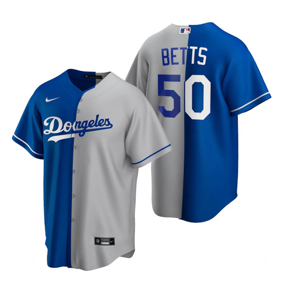 Mens Los Angeles Dodgers #50 Mookie Betts Nike Royal Grey Split Two-Tone Jersey
