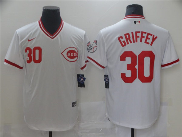 Mens Cincinnati Reds Retired Player #30 Ken Griffey Jr. Nike White Cooperstown Collection Jersey