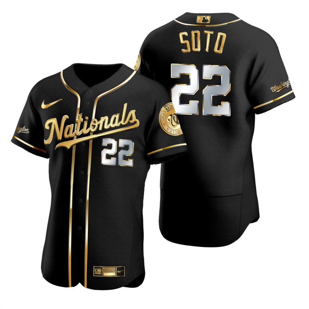 Mens Washington Nationals #22 Juan Soto Nike Black Golden Edition Stitched Jersey