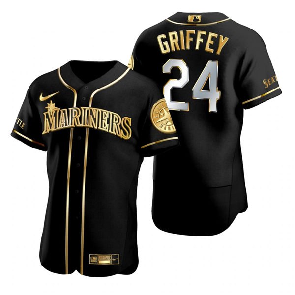 Mens Seattle Mariners #24 Ken Griffey Jr. Nike Black Golden Edition Stitched Jersey