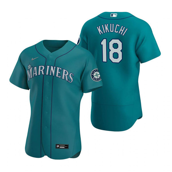 Mens Seattle Mariners #18 Yusei Kikuchi Nike Aqua Alternate FlexBase Player Jersey Mens Seattle Mariners #18 Yusei Kikuchi Nike Aqua Alternate FlexBase Player Jersey