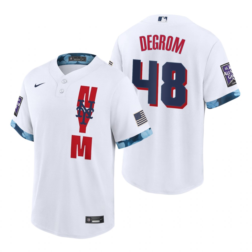 Mens New York Mets #48 Jacob deGrom Nike White Stitched 2021 MLB All-Star Game Jersey Mens New York Mets #48 Jacob deGrom Nike White Stitched 2021 MLB All-Star Game Jersey