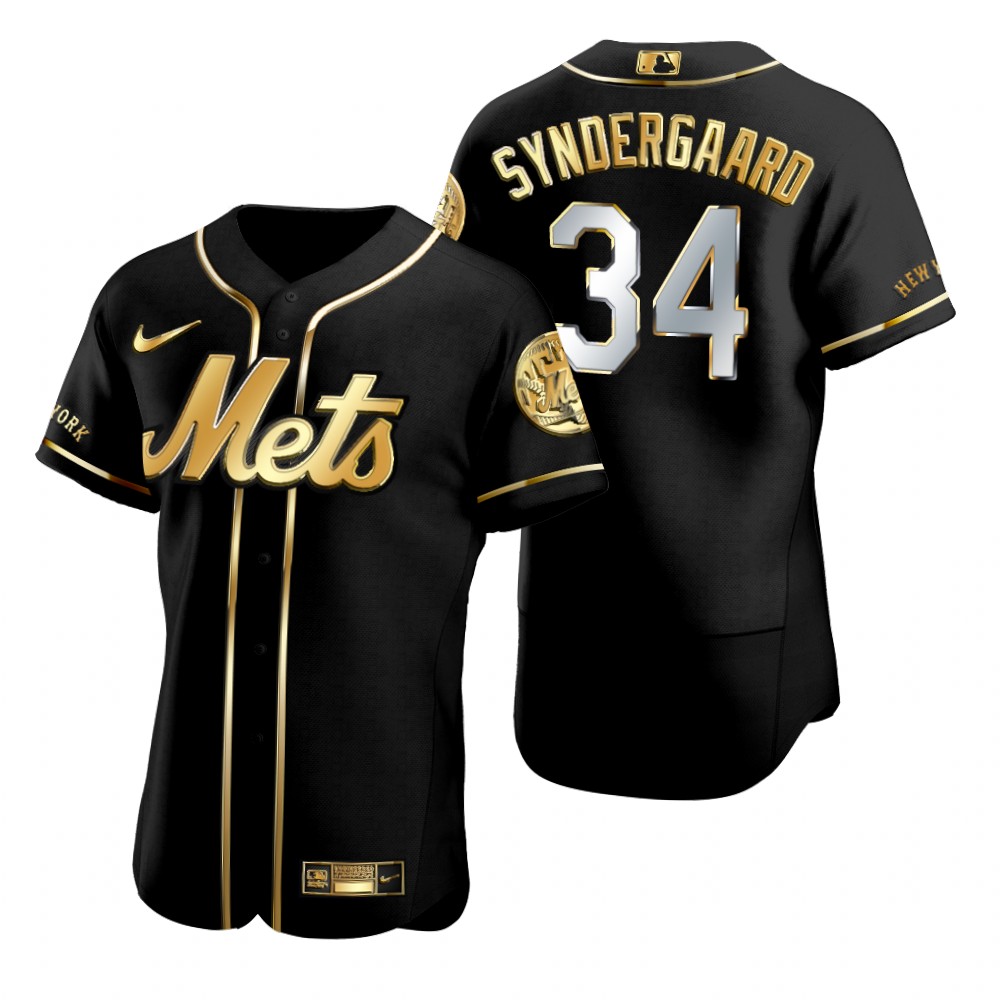 Mens New York Mets #34 Noah Syndergaard Nike Black Golden Edition Stitched Jersey Mens New York Mets #34 Noah Syndergaard Nike Black Golden Edition Stitched Jersey