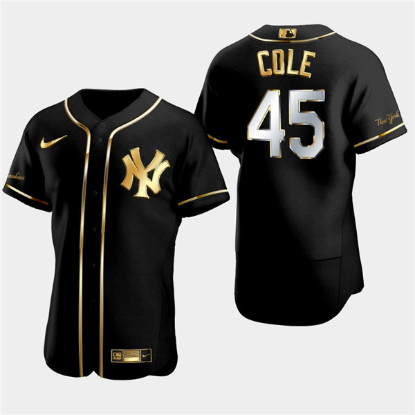 Mens New York Yankees #45 Gerrit Cole Nike Black Golden Edition Stitched Jersey