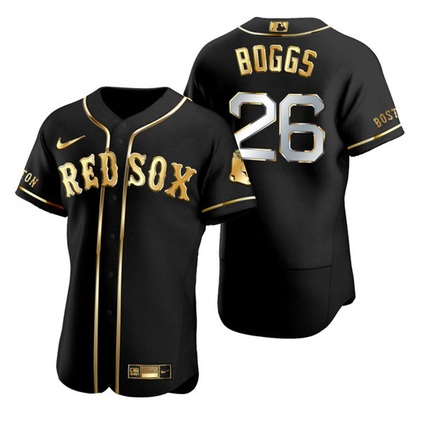 Mens Boston Red Sox Retired Player #26 Wade Boggs Nike Black Golden Edition Stitched Jersey