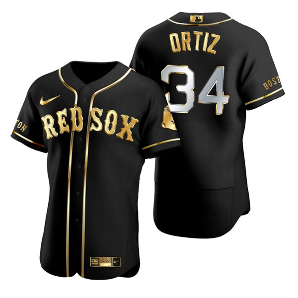 Mens Boston Red Sox Retired Player #34 David Ortiz Nike Black Golden Edition Stitched Jersey