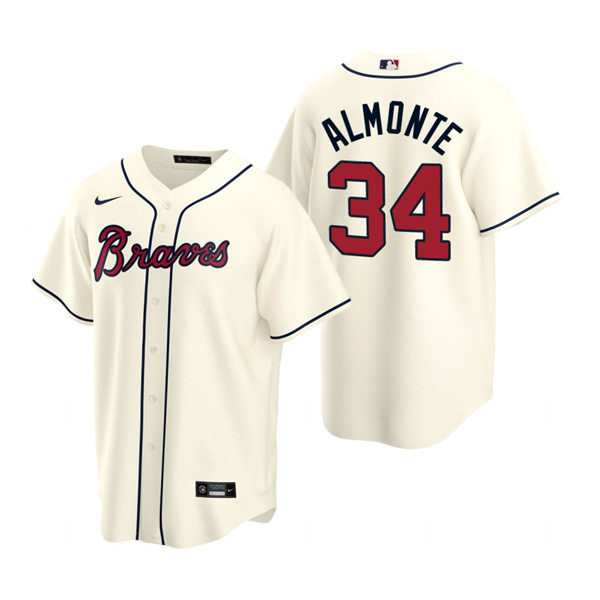 Mens Atlanta Braves #34 Abraham Almonte Stitched Nike Cream Alternate Cool Base Jersey Mens Atlanta Braves #34 Abraham Almonte Stitched Nike Cream Alternate Cool Base Jersey