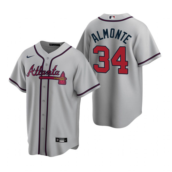 Mens Atlanta Braves #34 Abraham Almonte Stitched Grey Away Nike MLB Cool Base Jersey
