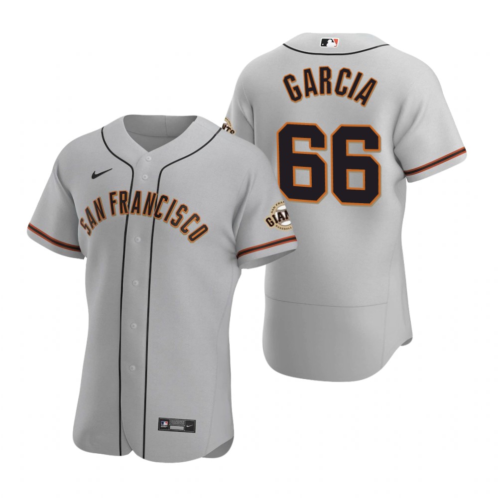 Mens San Francisco Giants #66 Jarlin Garcia Nike Grey Road Flexbase Jersey