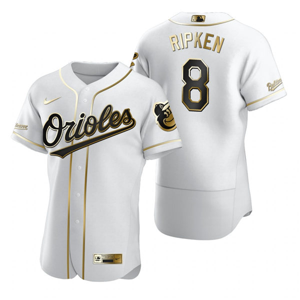 Mens Baltimore Orioles Retired Player #8 Cal Ripken Jr. Nike White Golden Edition Stitched Jersey Mens Baltimore Orioles Retired Player #8 Cal Ripken Jr. Nike White Golden Edition Stitched Jersey