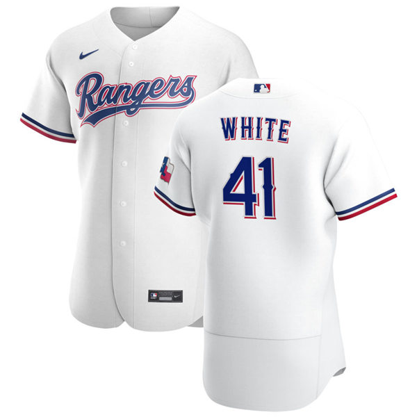 Mens Texas Rangers #41 Eli White Nike White Home FlexBase Player Jersey